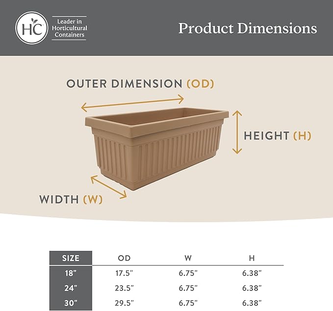 The HC Companies Venetian Window Planter Box w/Drain Plug - Long Planter Box for Windowsills, Balconies & More - Plastic Rectangular Outdoor Planters for Herbs & Flowers (18" Chocolate, Pack of 1)