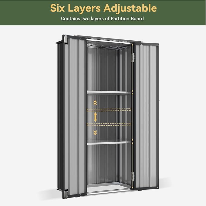 Aoxun 22 Cu.Ft Outdoor Storage Cabinet Outdoor Metal Shed with 2 Adjustable Shelves 3 Layer Indoor& Outdoor Waterproof Vertical Storage Shed for Patio Garden, Garage, Porch (Dark, 2.5'x1.5')