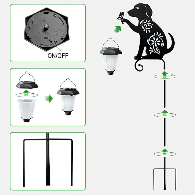 Dog Solar Lights Outdoor Garden,Hokfirm Beagle Dog Statues Outdoor,Metal Dogs Solar Lantern Garden Stakes for Yard,Lawn