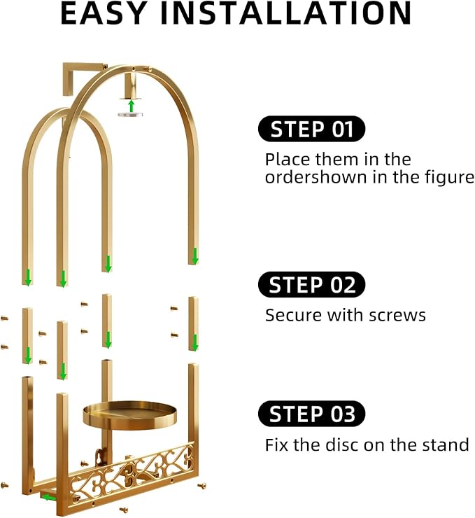 Wall Planter Holder with Light, Metal Arch Frame Hanging Plant Stand with Grow Lights, Modern Black Iron Wall Decor for Indoor Outdoor Living Room, Balcony & Garden 2 Pack Golden