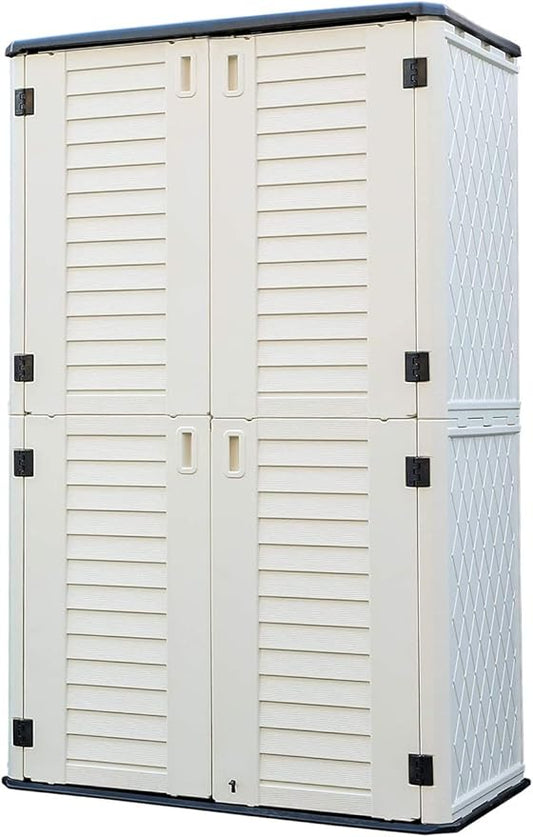 HOMSPARK Storage Shed Weather Resistance, Multi-Purpose Outdoor Storage Cabinet for Backyards and Patios, Horizontal Storage Shed for Lawnmower, Patio Accessories (White, Tall - 53 cu.ft)
