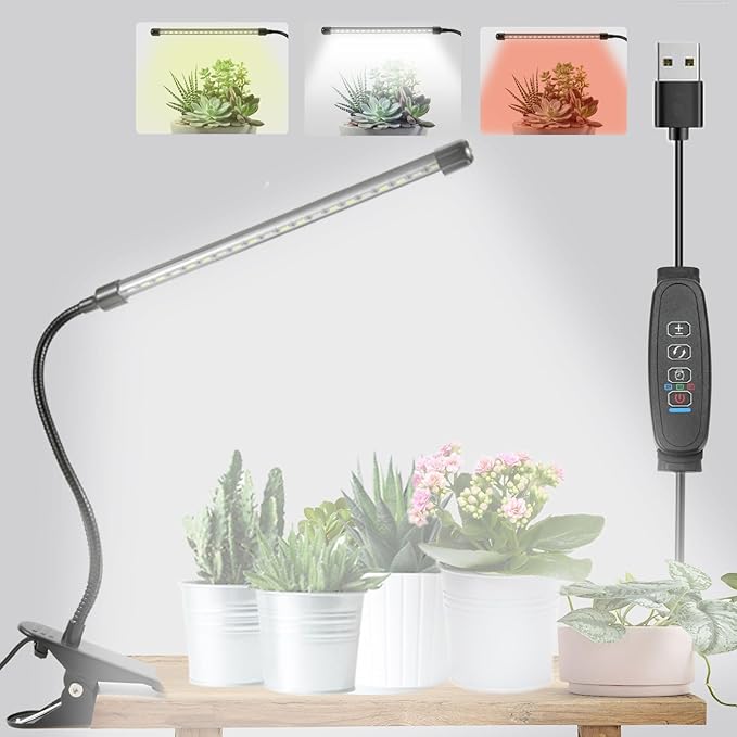 Clip On Grow Light for Indoor Plants,Full Spectrum Led Plant Grow Lights with Auto-Timer, Plant Growing Lamp for Seed Starting,Houseplants, Bonsai, Pot Plant (1-Lamp)