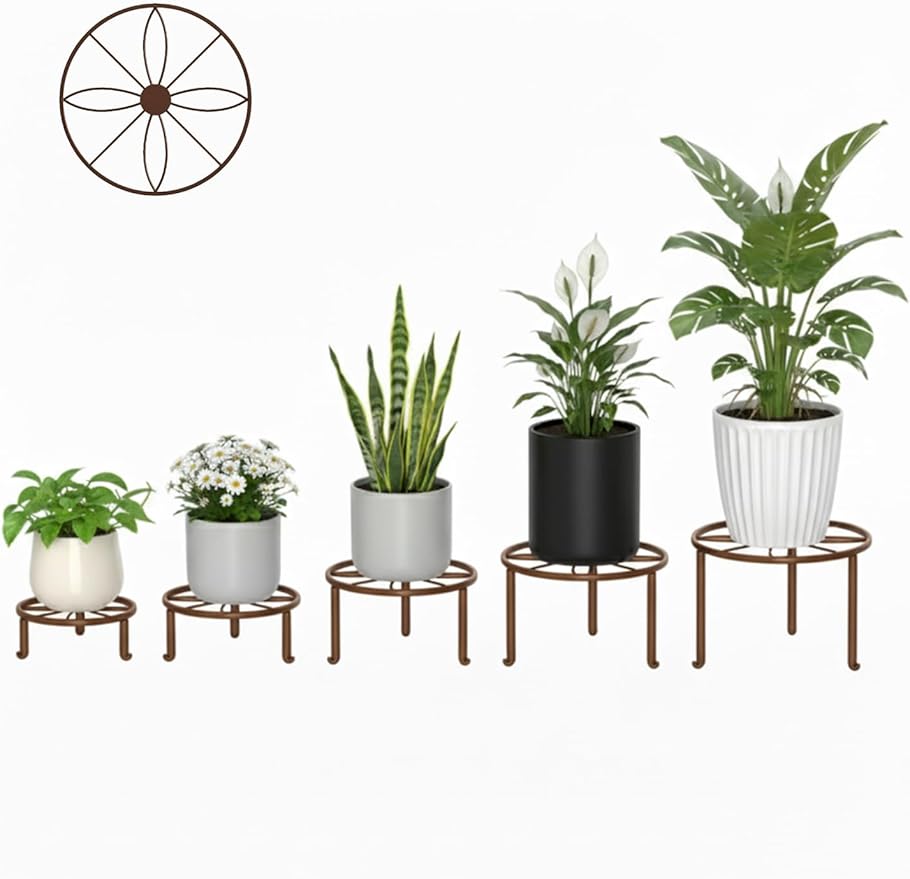 5 Pack Heavy Duty Rustproof Iron Corner Flower Pot Stand Holder,Round Supports Display Rack Tiered Plant Stand, Pot Rack Shelf Indoor Multiple Plants