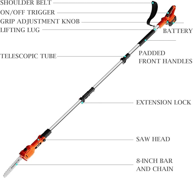 Ukoke Powerful 40V 8-Inch Cordless Pole saw with 2.0Ah Battery and Charger Included - Make Tree Trimming a Breeze!