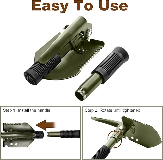 Folding Camping Shovel, Carbon Steel Multi-Tool Survival Shovel for Outdoor, Emergency, Hiking, Car Off-Road (2-Pack)
