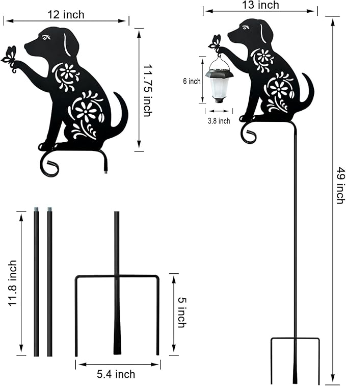 Dog Solar Lights Outdoor Garden,Hokfirm Beagle Dog Statues Outdoor,Metal Dogs Solar Lantern Garden Stakes for Yard,Lawn