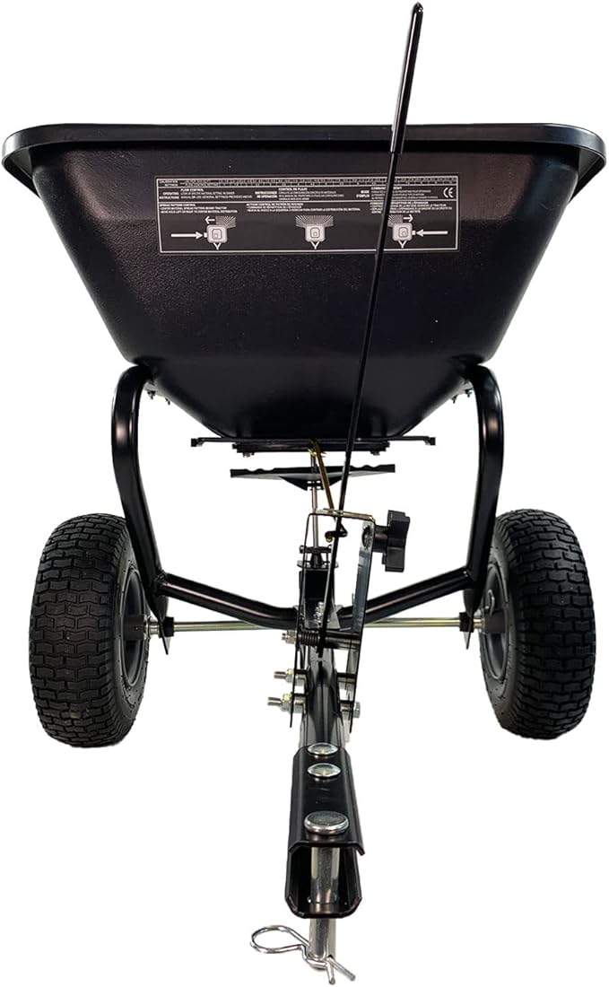 Brinly BS26BH-A Tow Behind Broadcast Spreader with Universal Hitch, 125 lb. - Flat Black