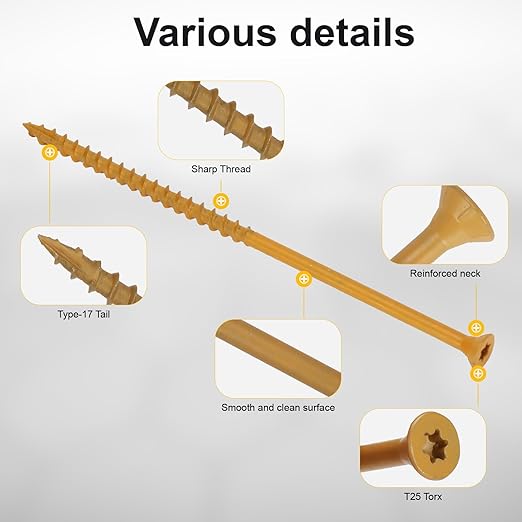 Deck Screws #10 x 5’’, T25 Star Torx Drive Flat Head Wood Screws, Tan, 5lb