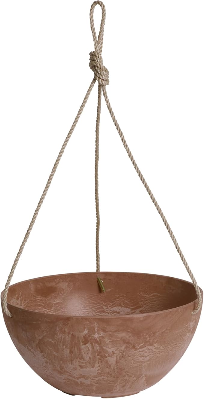 Root & Vessel Self Watering Hanging Planter for Indoor or Outdoor Plants, Unique Marbled Hanging Basket Made of Eco-Friendly Blend of Stone & Plastic, Rust, 12"