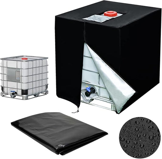 IBC Tote Cover, 275 𝑮𝒂𝒍𝒍𝒐𝒏 Water Tank Protective Cover for 1000L Garden Rain Water Tank, 420D Sunshade for Protect Water Tank from Harmful UV Rays (Black)