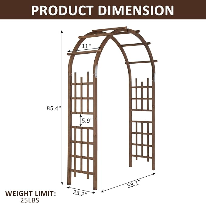 Outvita 7 Ft Wood Arbor Arch, Garden Backdrop Stand, Floral Pergola, Ballon Arch Frame for Patio Wedding Decor, Party Decoration, Festival Ceremony, Baby Birthday