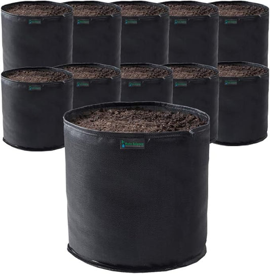 Commercial Grow Bag Pack of 10, Air Pruning Mesh Fabric Plant Containers (5 Gallon, Black)