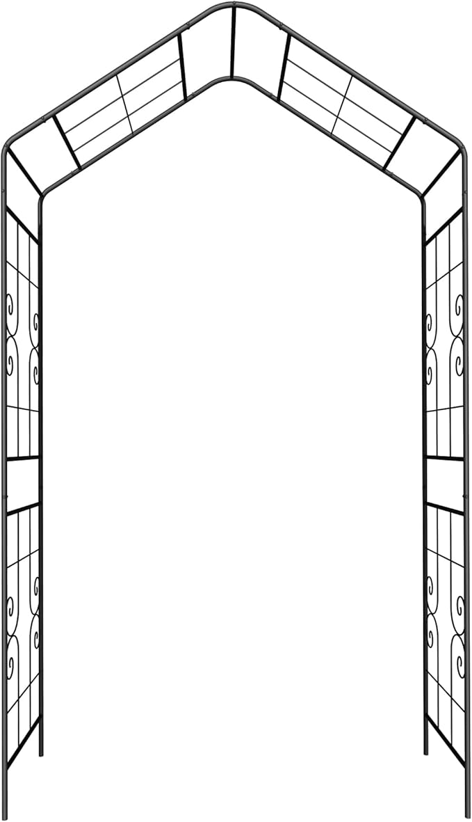 Metal Garden Arch, Assembly Garden Arbor,Trellis Climbing Plants Support, Rose Outdoor Arch,Wedding Arch, Party Events Archway,Steeple (Black, W56.3"X94.5")