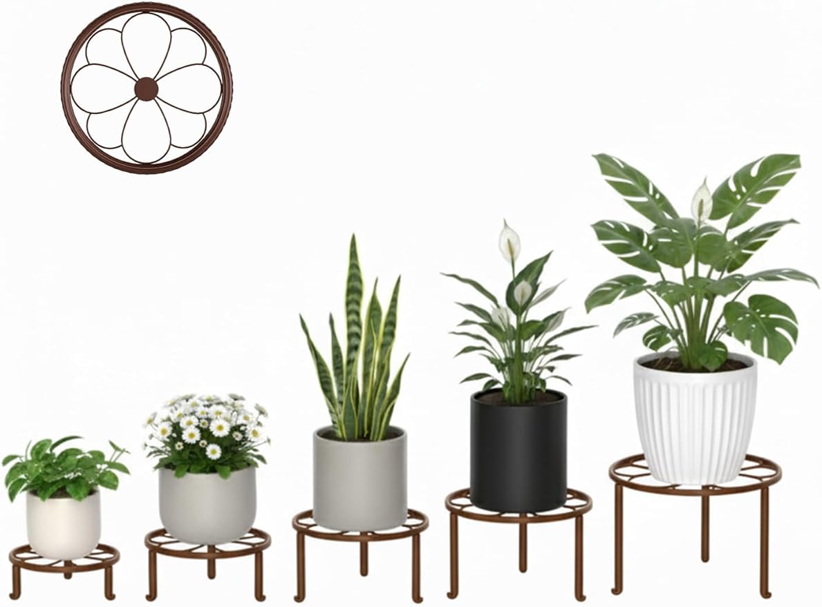 5 Pack Short Plant Stand 5 Pack Heavy Duty Flower Pot Stand Holder for Multiple Plants,Potted Plant Holder for Indoor Outdoor,Anti-rust Metal Plant Pot Shelf