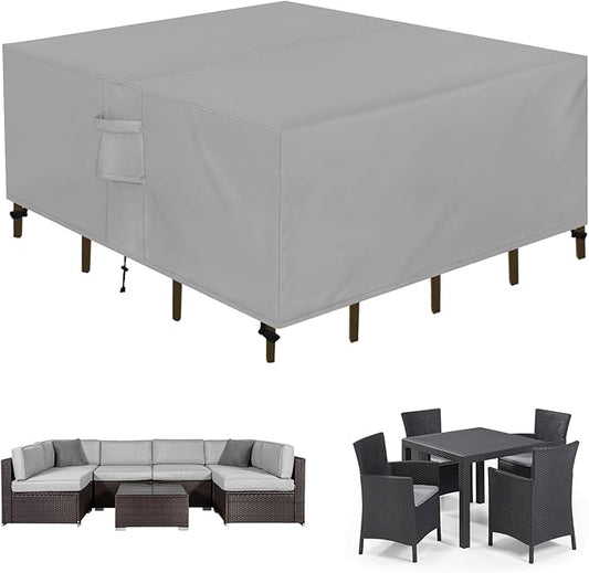 Easy-Going Square Patio Furniture Cover Waterproof Outdoor Dining Table and Chair Cover Anti-UV Outside Sectional Sofa Set Covers (64"L x 64"W x 28"H, Grey)