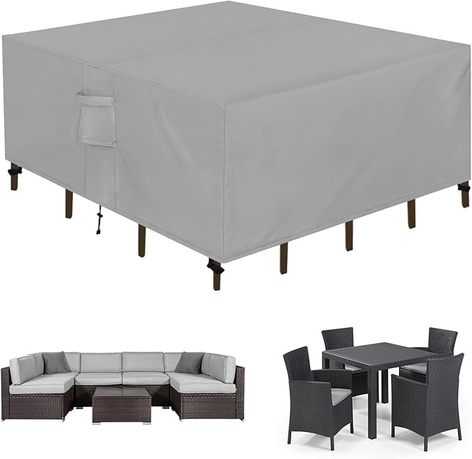 Easy-Going Square Patio Furniture Cover Waterproof Outdoor Dining Table and Chair Cover Anti-UV Outside Sectional Sofa Set Covers (76"L x 76"W x 28"H, Grey)