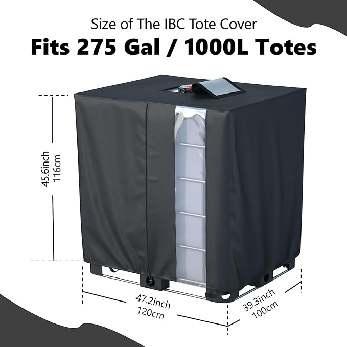 IBC Tote Cover, 420D Silver Coated Waterproof Oxford Cloth for 1000L IBC Container Rain Water Tank Outdoor 275 Gallon Rain Barrel Foil Anti-Dust Cover, Sun Protection Anti-UV