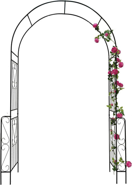 Metal Garden Arch, Assembly Garden Arbor Trellis Climbing Plants Support Rose Arch Outdoor Wedding Arch Party Events Archway (W55'' x H94.5'', Black)