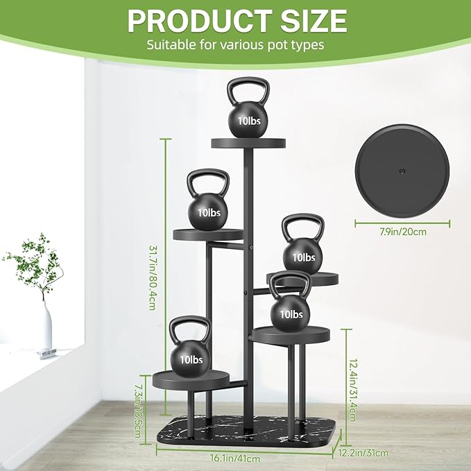 iDavosic.ly 5 Tier Plant Stand Indoor Outdoor, Tiered Corner Plant Stands for Multiple Plants, Metal Plastic Tall Plant Display Holder Flower Shelf for Patio Living Room Garden Balcony Bedroom, Black
