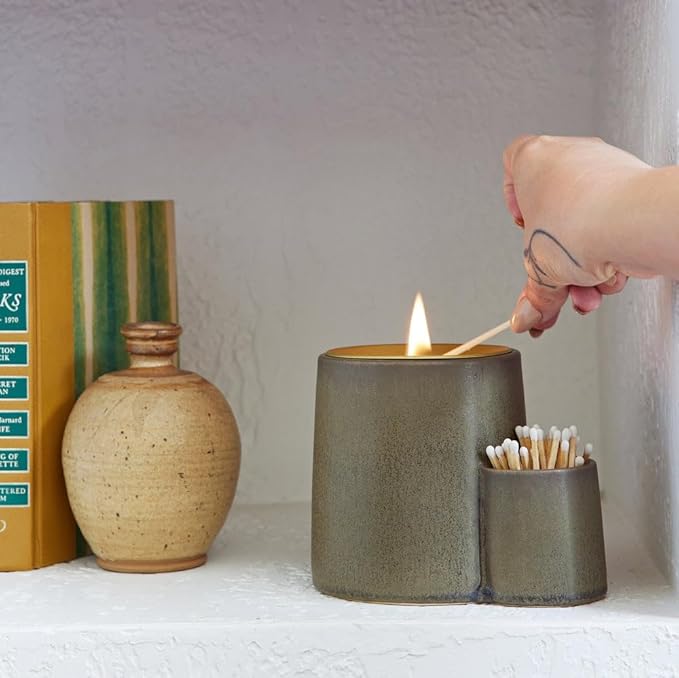 Modern Sprout Ember Earth Candle Planter - 2 in 1 Scented Soy Candle w/Bottom Feeding System - 8 Oz with 50 hr Burn time in Glaze Ceramic Vessel Ideal for Any Indoor Plants - Rhizome