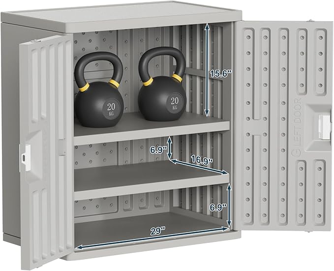 Amopatio Outdoor Storage Cabinet with 2 Shelves, Resin Storage Cabinet Waterproof Plastic Storage Shed - Outdoor Patio Tools, 19.7" D x 29.5" W x35.4 H, Gray