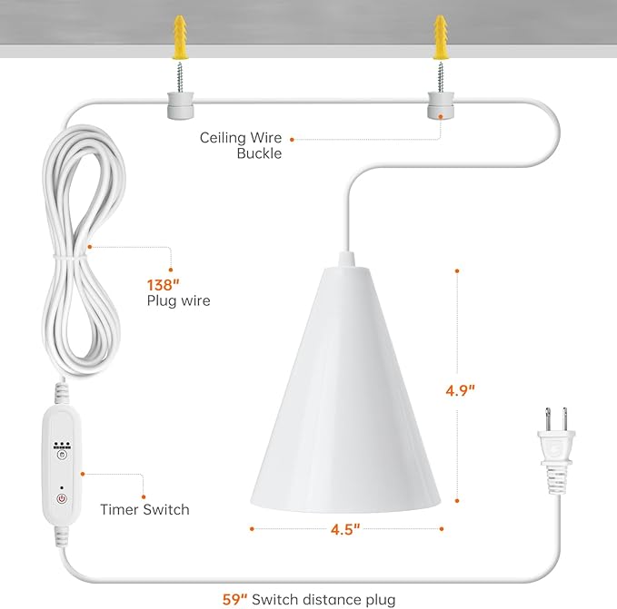 Bstrip Hanging Grow Light, 25W Full Spectrum Plant Lights for Indoor Plants, 16.4FT Power Cord, 5000K with Timer Function