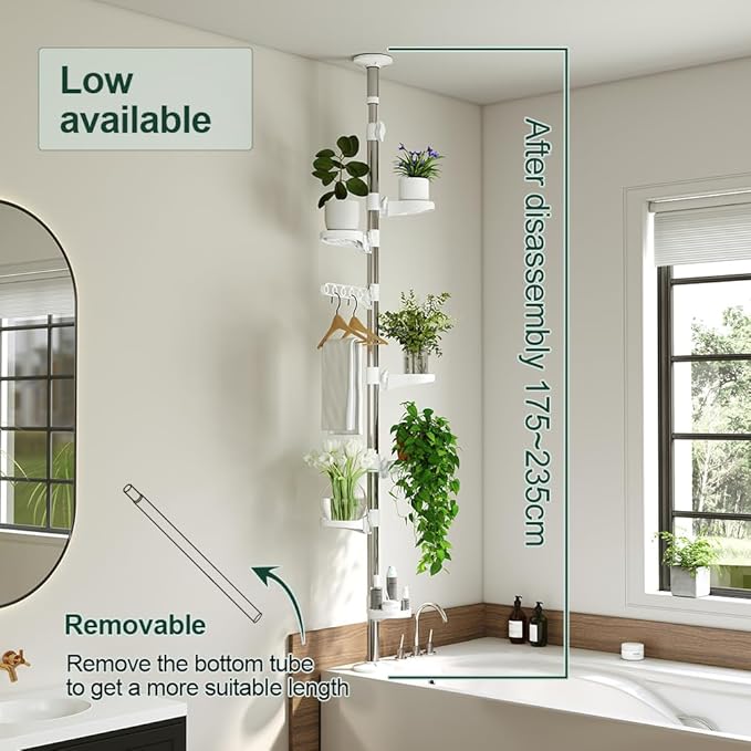 Hershii 7-Layer Tension Pole Plant Stand Indoor Decorative Display Rack Stands for Flower Pots Floor to Ceiling Adjustable Hanging Corner Shelf
