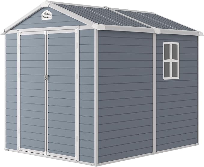 6x8FT Storage Shed Plastic Outdoor Storage Shed Waterproof Container House with Lockable Door and Transparent Window for Garden, Lawn