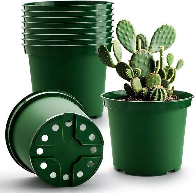 3 Gallon Plastic Nursery Pots, 10 Inch Round Plant Pots with Drainage Holes, 10 Pack Planting Pot for Outdoor Indoor Plants, Gardening Gifts for Women, Green