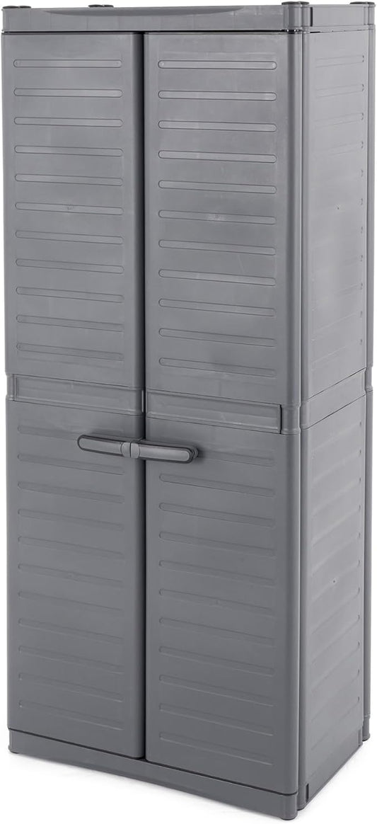 Gracious Living 3-Shelf Base Cabinet, MaxIt Lockable Utility Storage with Adjustable Shelves for Garage, Basement, Workshop, Grey - Large