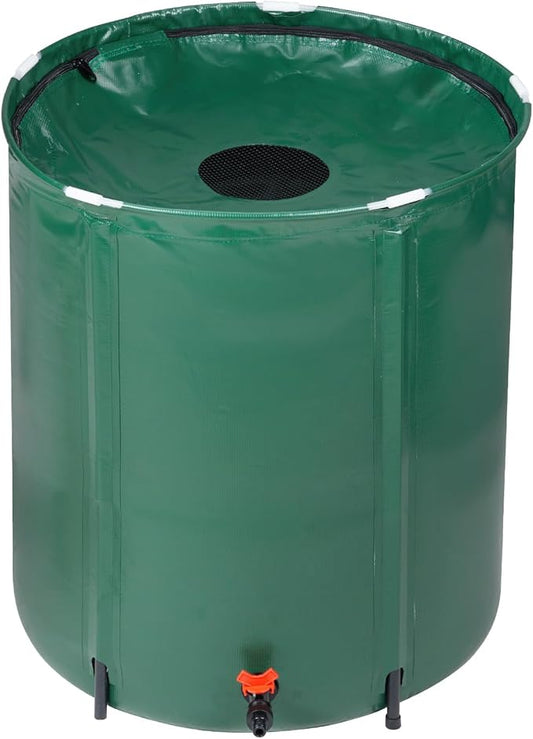50 Gallon Collapsible Rain Barrel, Water Storage Tank, Portable Rainwater Collection System, Rain Catcher Barrel with Spigots and Overflow Kit, Rain Water Barrel Collector for Garden, Green