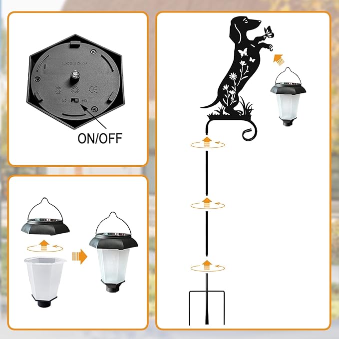Metal Silhouette Dachshund with Solar Lanter Garden Stake,Outside Decorations for Yard,Solar Lights for Pathway,Gifts for Women