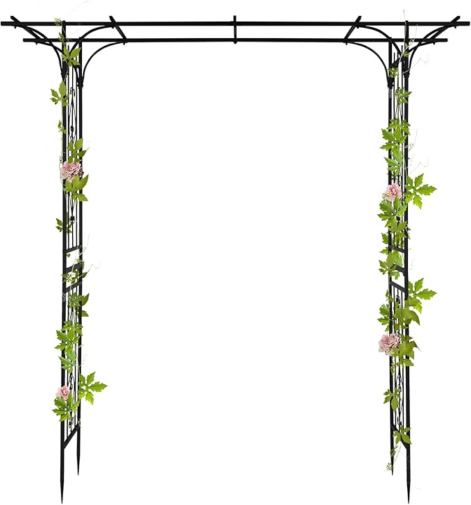 Metal Garden Arbor Trellis with Side Garden Trellis, 7FT Heavy Duty Arch Archway for Wedding, Backyard & Vine Plants - Rust-Resistant Powder-Coated Steel, Easy Assembly