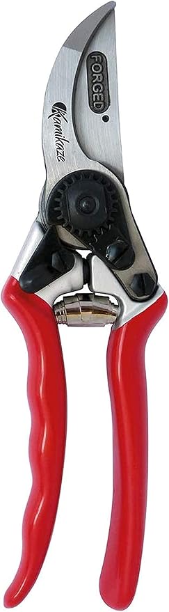 Kamikaze Pruning Shears KM-5 Forged Professional Thin Hand Pruners for Gardening. PVC Coated Aluminum Handles. Semi Professional Garden Clippers. Bypass pruning shears. Case is Included