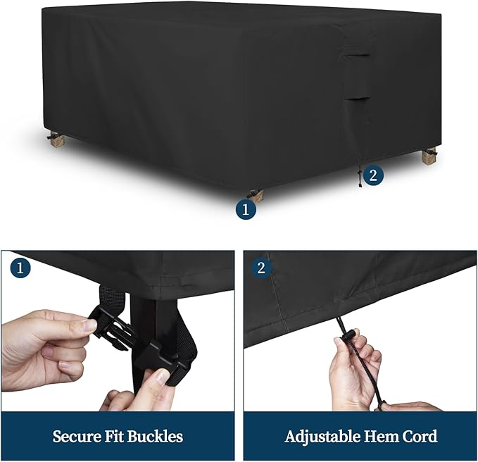 Easy-Going Rectangle Patio Furniture Cover Waterproof Outdoor Dining Table and Chair Cover Anti-UV Outside Sectional Sofa Set Covers (90"L x 64"W x 28"H, Black)