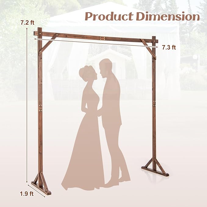 S AFSTAR 7.2FT Square Wedding Arch Frame Wooden, Balloon Floral Arch Stand W/Triangular-Shaped Base, 4 U-Shaped Stakes, Indoor Outdoor Wood Arbor Backdrop Stand for Wedding Ceremony Party