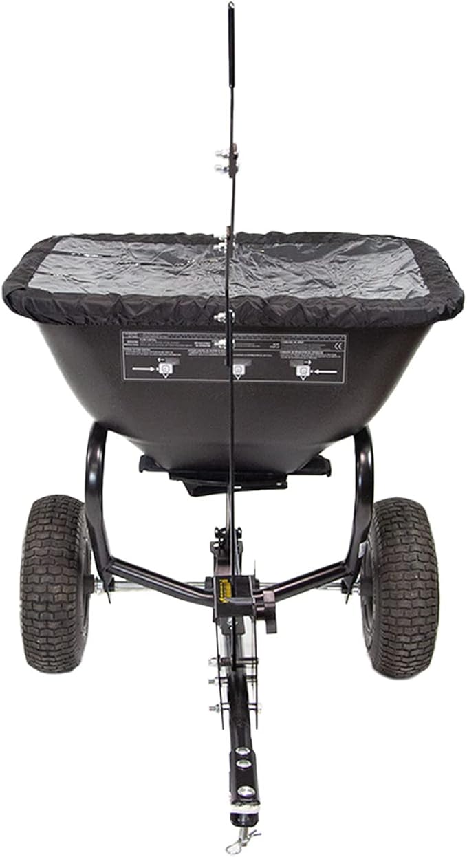Brinly BS26BH-A Tow Behind Broadcast Spreader with Universal Hitch, 125 lb. - Deluxe Matte Black