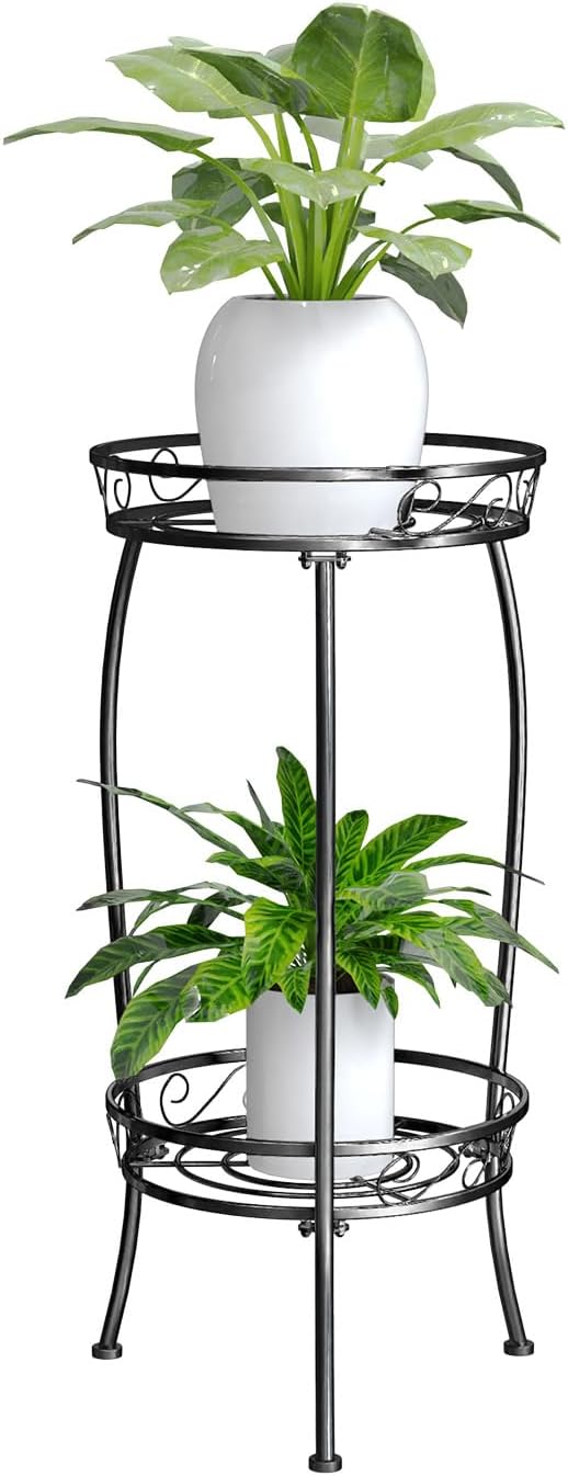 Plant Stand Indoor Outdoor, 2 Tier 27" Tall Metal Plant Stand Shelf, Heavy Duty Flower Pot Shelf for Corner, Patio, Garden, Office, Living Room