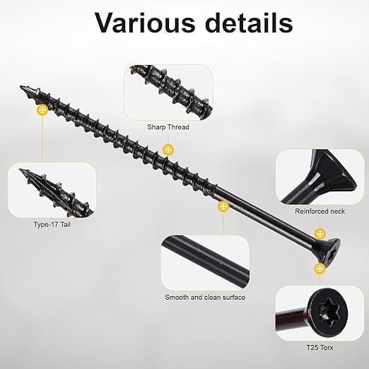 Deck Screws #10X4’’, T25 Star Torx Drive Flat Head Wood Screws, Black, 5lb