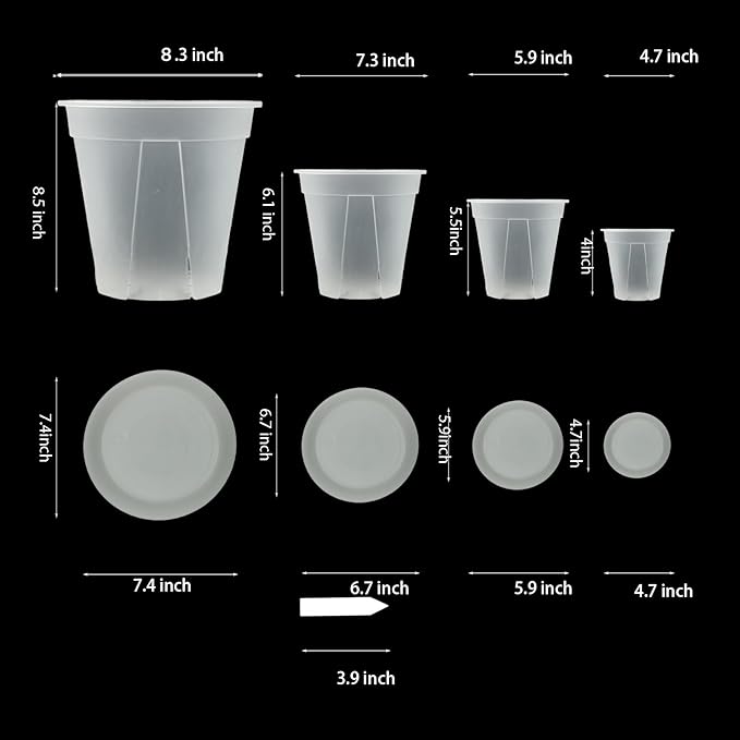 Large Clear pots for Plants, 8 pcs 5/6/7/8 inch Thick Plastic Nursery pots for Plants with Drainage Holes for Monstera Plant Live,Succulents etc - Indoor and Outdoor use