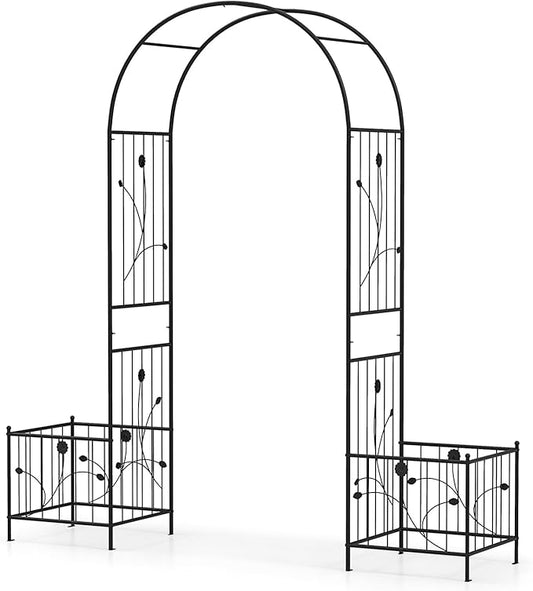 Giantex Garden Arch Trellis with Planters, 86'' Metal Arbor Pergola for Climbing Plants Rose, Heavy-Duty Outdoor Archway for Wedding Party Ceremony Pathway Garden Yard Lawn Decoration