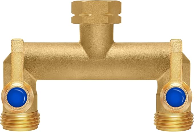 Brass Garden Hose Splitter, Garden Hose Splitter 2 Way Heavy Duty, Outdoor Hose Splitter, GHT 3/4 in. Female Inlet and 3 Way 3/4 in. Male Outlet for Regulating and Shutting Off Water Flow
