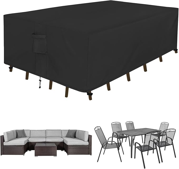 Easy-Going Rectangle Patio Furniture Cover Waterproof Outdoor Dining Table and Chair Cover Anti-UV Outside Sectional Sofa Set Covers (90"L x 64"W x 28"H, Black)