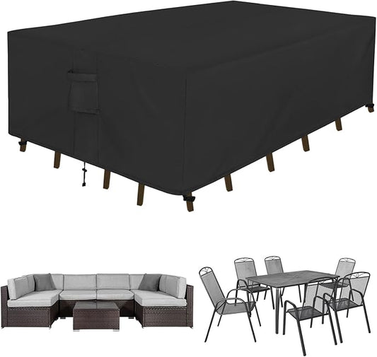Easy-Going Rectangle Patio Furniture Cover Waterproof Outdoor Dining Table and Chair Cover Anti-UV Outside Sectional Sofa Set Covers (90"L x 64"W x 28"H, Black)