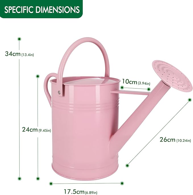 Galvanized Watering Can for Outdoor Indoor Plants, 1.7 Gallon Pink Decorative Countryside Style Water Can with Removable Spout, Metal Watering Can for Indoor Plants and Garden Flower