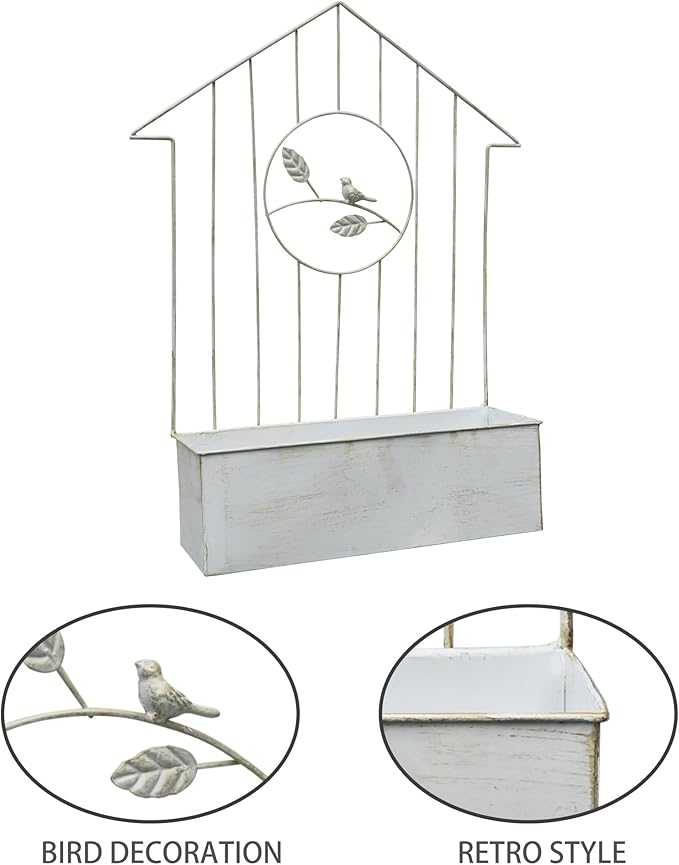 Vintage White Metal Wall Planter, Rustic Farmhouse Hanging Planter for Indoor Outdoor Use, Decorative Wall-Mounted Flower Pot for Succulents, Herbs, Home & Garden Decor