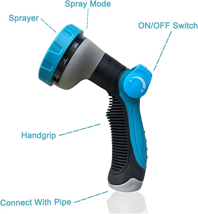 Non-Expanding Garden Hose 100ft,flexible, lightweight hose is resistant to kinks and tangles.With 10-way nozzle, strong 3/4” metal fittings, and a shut-off valve.