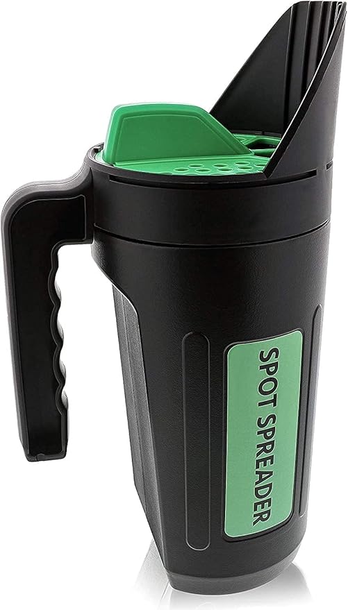 Hand Spreader Shaker for Seed, Salt, De-Icer, Ice Melt, Earth Food and Fertilizer - Multiple Opening Sizes for Any Need - Up to 80 Oz