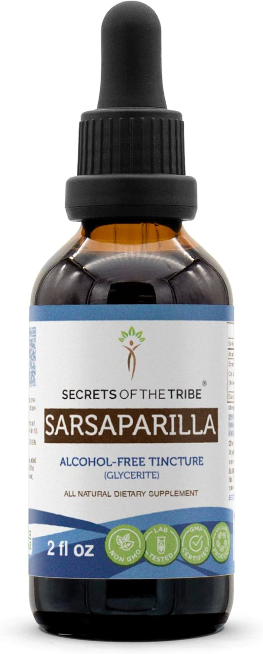 Secrets of the Tribe Sarsaparilla Tincture Alcohol-Free Extract, Sarsaparilla (Smilax Medica) Dried Root (2 FL OZ)