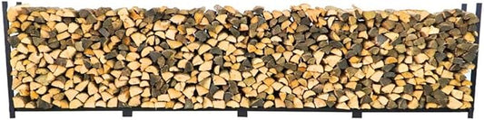 Woodhaven 16 Foot Black Large Outdoor Firewood Rack With Optional Seasoning Cover - 1 Cord Fire Log Holder - Powder Coated Steel Firewood Holder - Made In USA (No Cover)